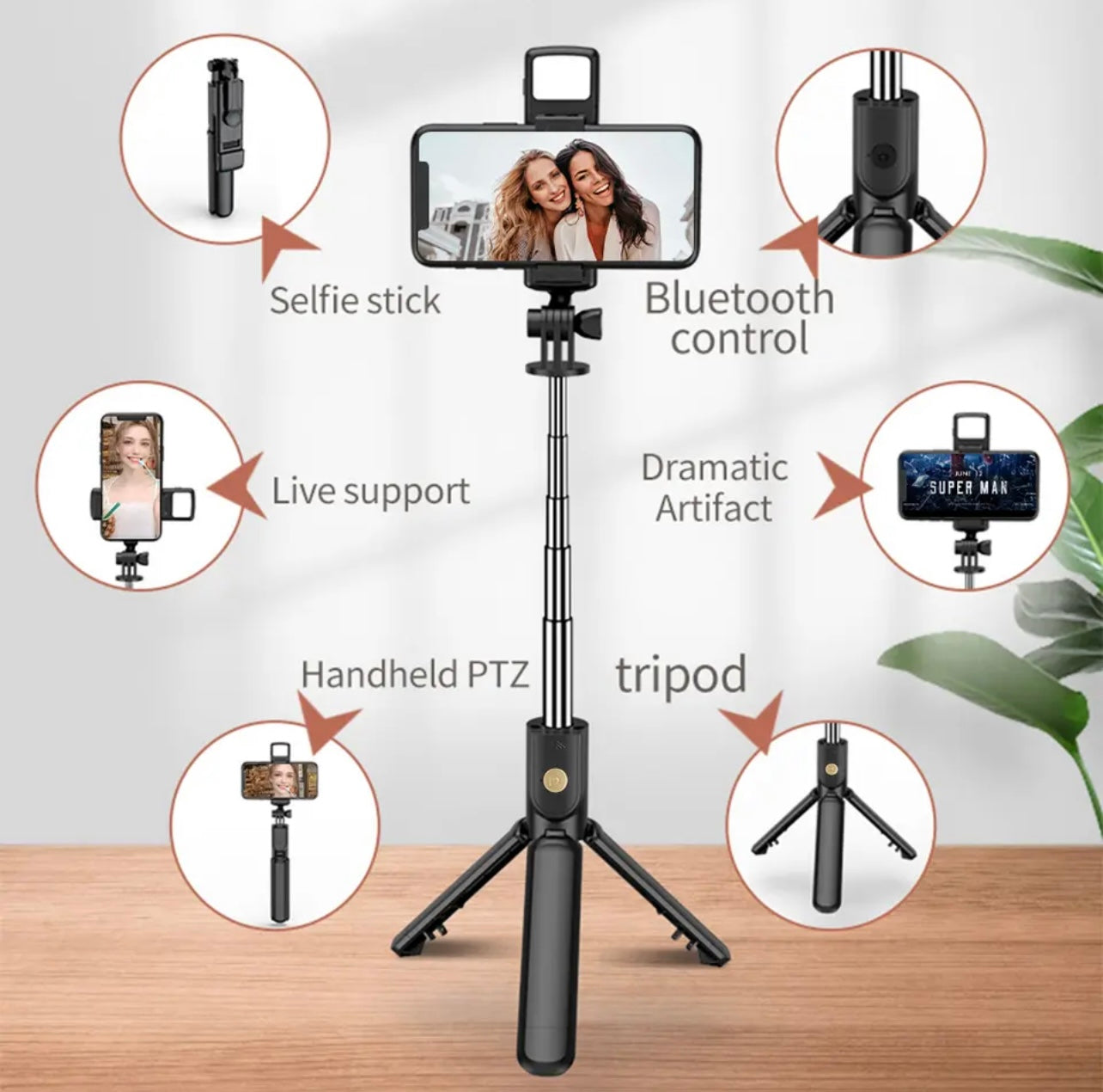 Portable 41 Inch Selfie Stick Phone Tripod with Wireless Remote Extendable Tripod Stand 360 Rotation Compatible with iPhone